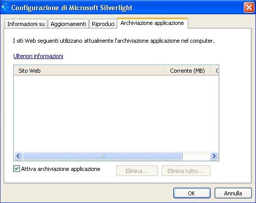 Scheda Archiviazione applicazione della finestra di dialogo di configurazione