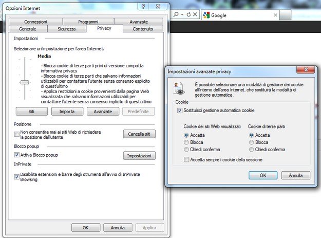abilitare Cookie in Internet Explorer